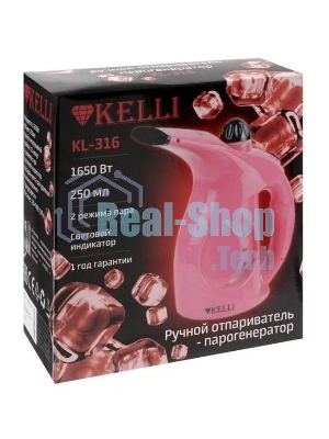 Отпариватель Kelli КL-316 розовый, 1650 Вт, 20 г/мин, 250 мл
