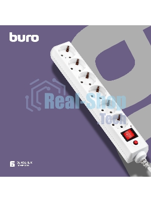 Сетевой фильтр Buro 600SH-16-3-W 3 м, 6 розеток, белый, коробка