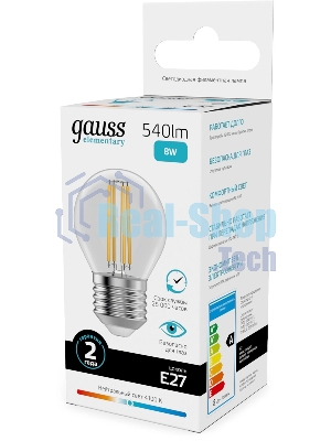 Лампа светодиодная филаментная Gauss Filament 8Вт цок.: E27 шар св. свеч. бел. нейт. (упак.: 10 шт)