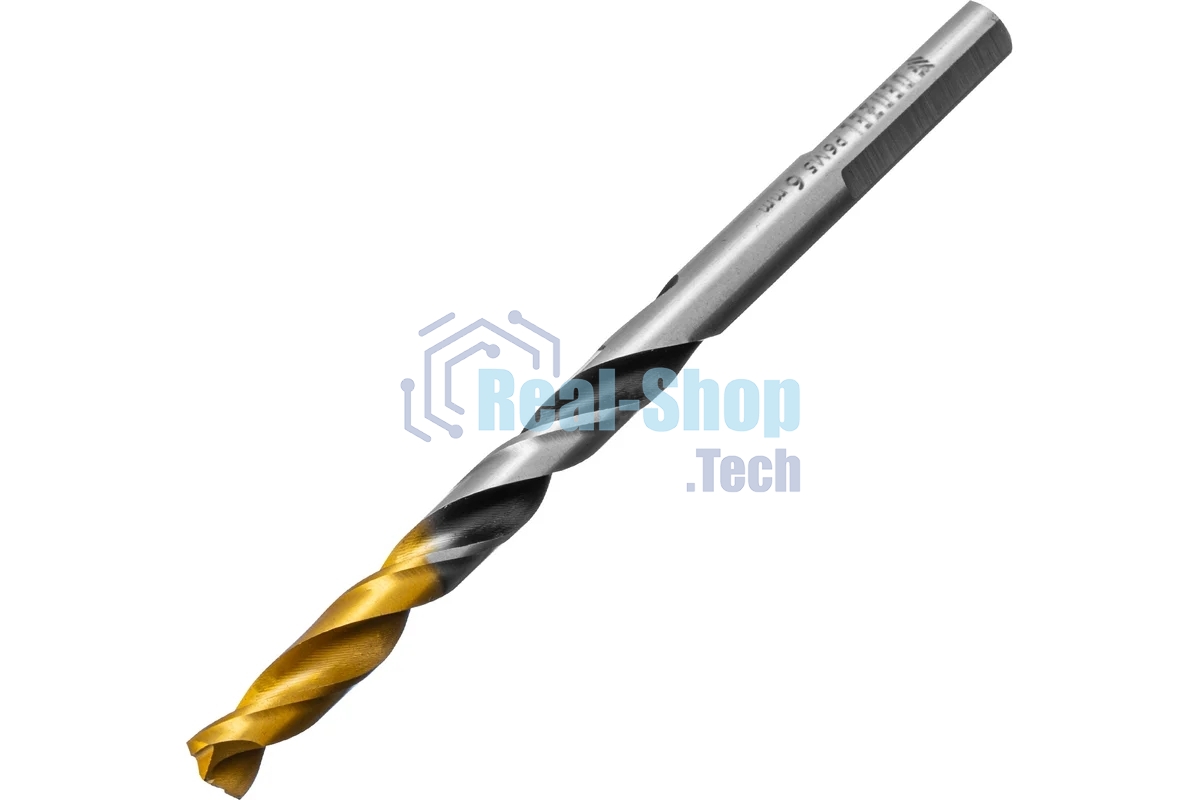 Сверло спиральное по металлу Denzel 6 x 93мм, Р6М5, Golden Tip, многогранная заточка