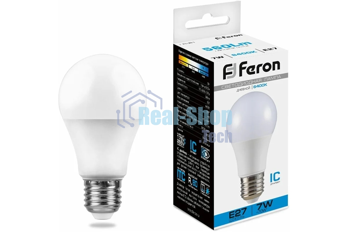 Лампа светодиодная FERON LB-91 (25446) 7W 230V E27 6400K A60