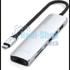 Док-станция (USB-хаб) Satechi ST-P7SS 7-in-1 USB-C Slim Multiport Adapter with Ethernet (Type-C,HDMI, 2xType-A, SD,microSD, RJ-45), до 80 Вт серебристый