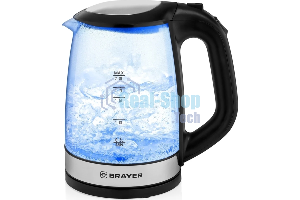Чайник электрический BRAYER BR1040BK 2220Вт, 2 л, стекл., черный.