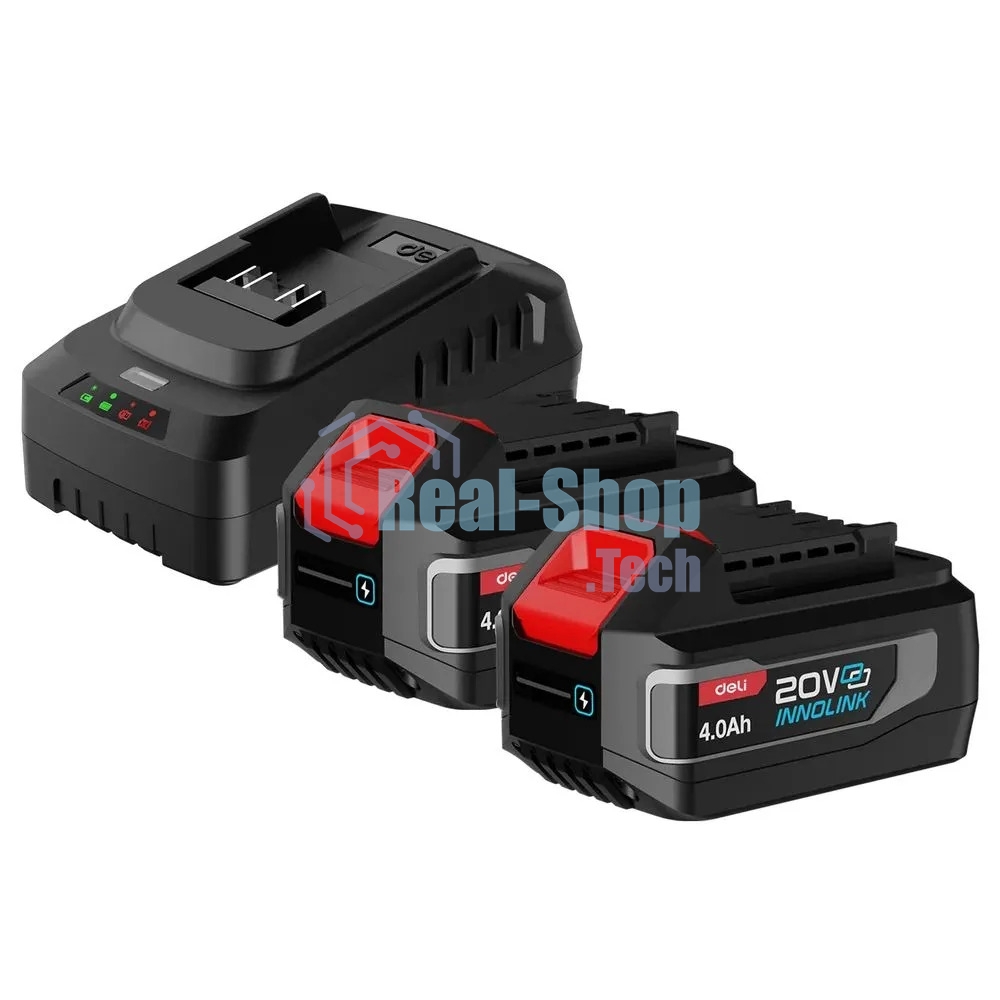 Набор аккумулятор и зарядное устройство Deli DE-CM20A4E (2АКБ 20V 4А*ч + ЗУ 2A, 20V)