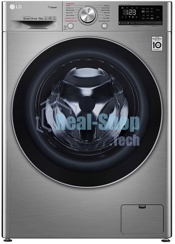 Стиральная машина LG F4V5VYP2T серебристый, загрузка фронтальная 9 кг, 1400 об/мин, класс A