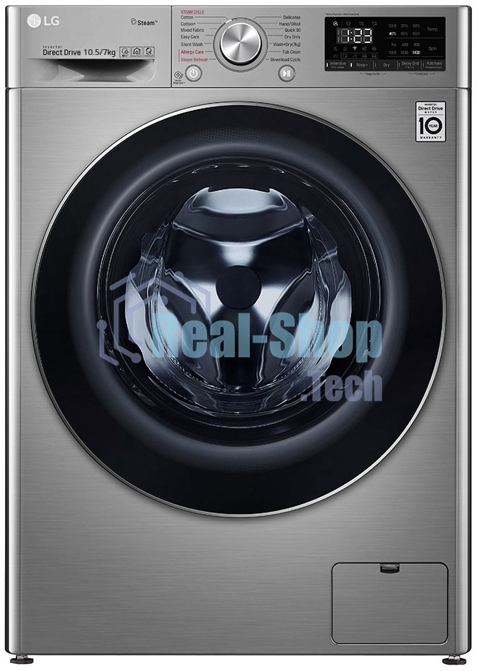 Стиральная машина LG F4V5RGP2T серебристая, загрузка фронтальная 10.5 кг, 1400 об/мин, класс A