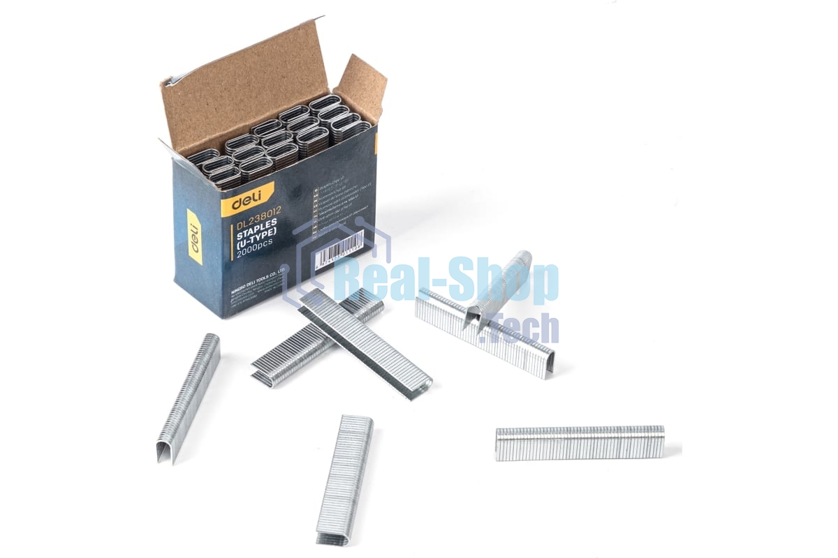Набор скоб для степлера (Тип U) Deli DL238012 (12 х 6,3 х 1,2мм x 2000 шт) нержавеющая сталь.