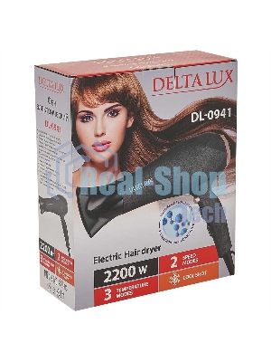 Фен DELTA LUX DL-0941 черный/розовый, 2200 Вт, ионизация