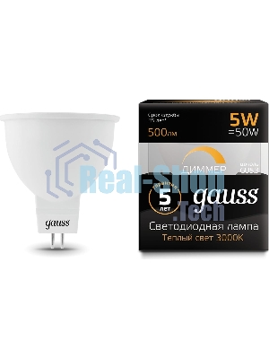 Лампа светодиодная Gauss LED MR16 GU5.3-dim 5W 2700K диммируемая