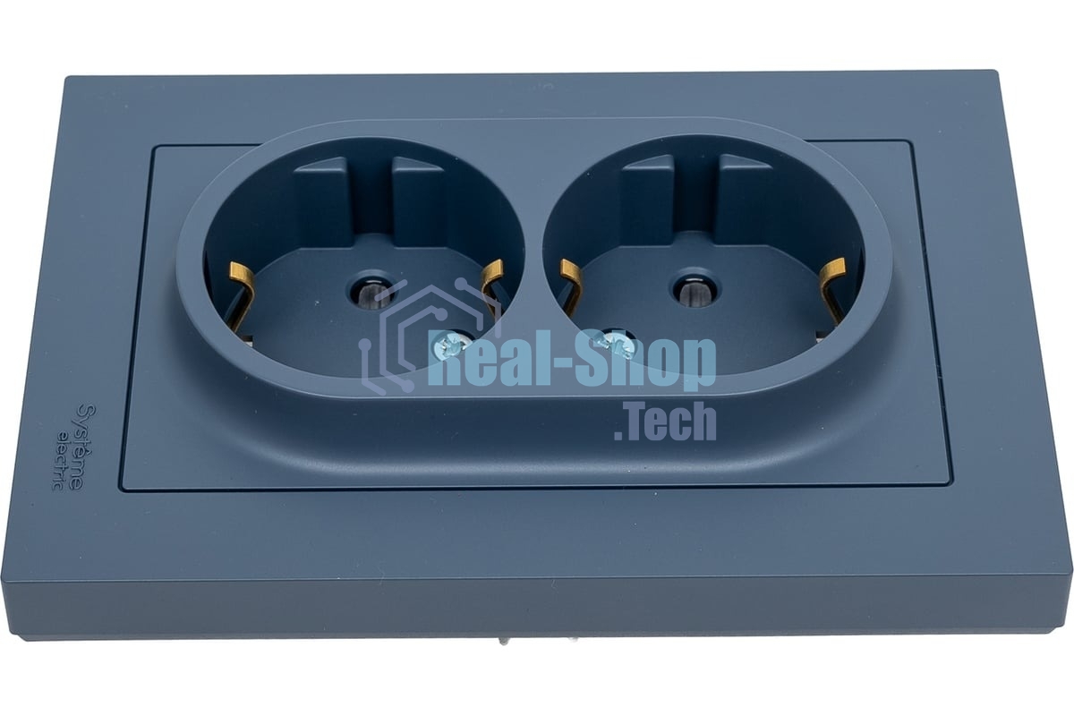 Розетка SE AtlasDesign двойная, с/з, со шторками, 16А, в сборе, грифель