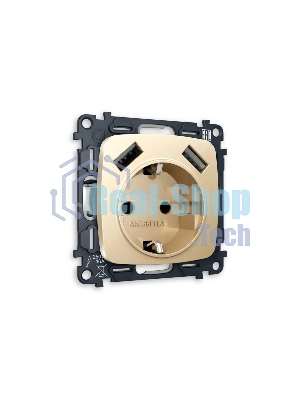 Комплект механизма электрической розетки OMEGA Шампань 2USB A+A 18W (быстрая зарядка) с/з QUANT (OP6090, VM155) MO609010