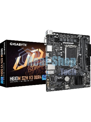 Материнская плата Gigabyte H610M S2H V3 DDR4, LGA 1700, Intel H610, 2xDDR4, 4xSATA, 1xM.2, 1xPCIe 4.0 x16, 1xPCIe x1, 1xHDMI, 1xDP, 1xVGA, 1x 1Gb LAN, 2xUSB-A 3.2 Gen 1, 4xUSB-A 2.0, 3x 3.5 мм, 7.1, mATX