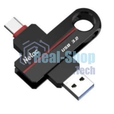Флешка USB Netac US18 (NT03US18C-032G-32BK), 32Gb, USB3.2/TypeC, R/W 200/100, черный/красный