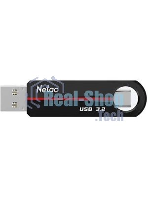 Флешка USB Netac US18 (NT03US18C-032G-32BK), 32Gb, USB3.2/TypeC, R/W 200/100, черный/красный