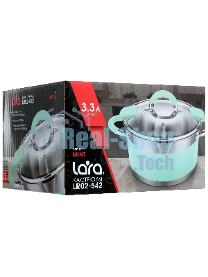 Кастрюля Lara LR02-542 MINT 20x11см, 3,3 л, носик, индукционное дно, крышка с бортом, полипропилен, силикон, нержавеющая сталь