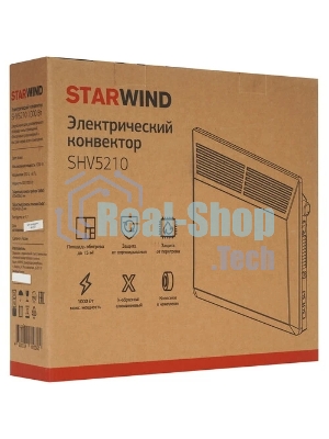 Конвектор электрический Starwind SHV5210, белый, 1000 Вт, 15 м2, термостат, 2 режима мощности