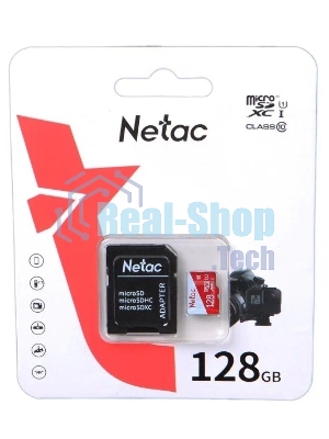 Флеш карта Netac P500 ECO 128Gb MicroSDXC U1/C10 up to 80Mb/s, retail pack with SD Adapter