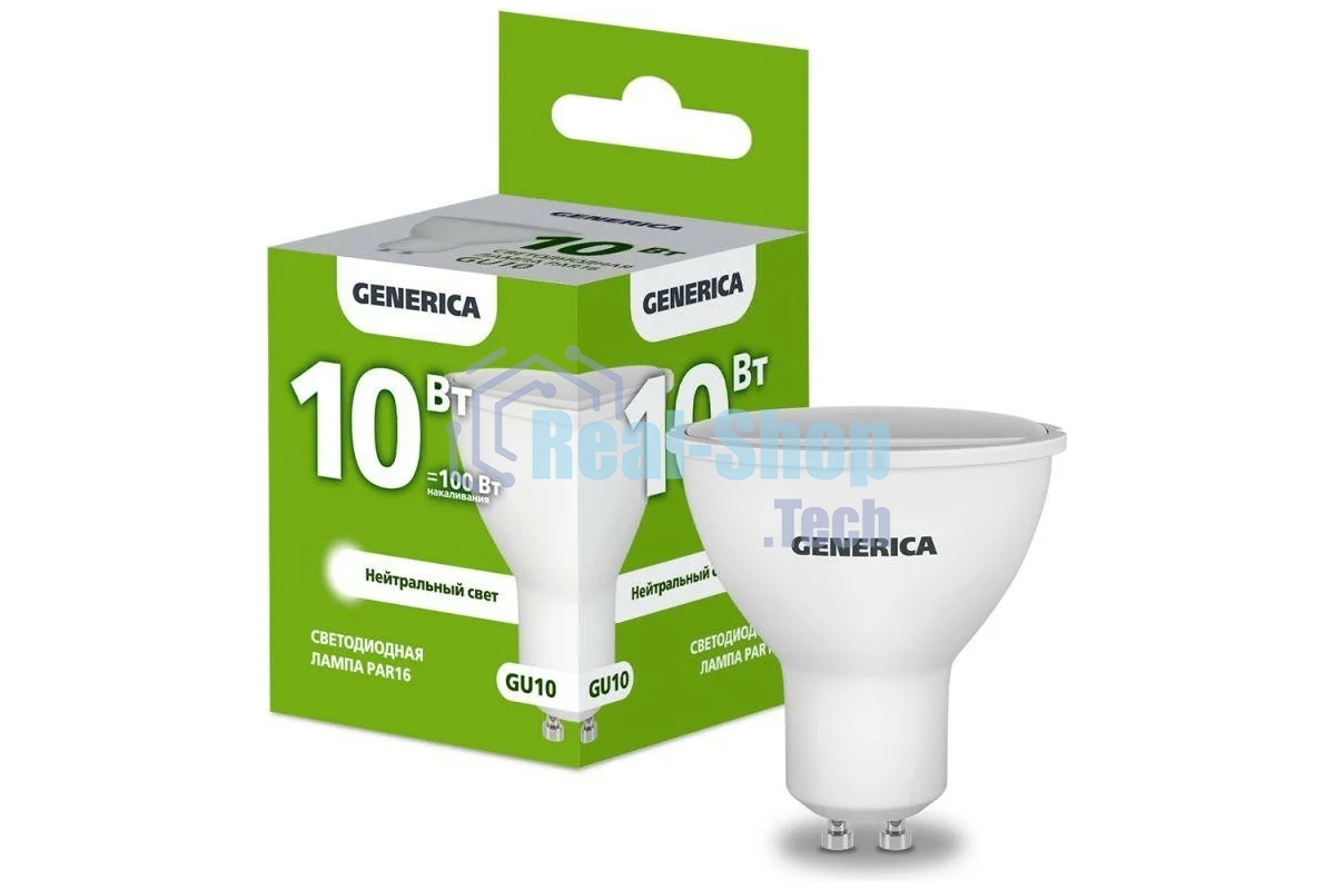 Лампа светодиодная GENERICA LL-PAR16-10-230-40-GU10-G PAR16 10Вт софит 4000К GU10 230В