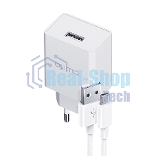 Сетевое зарядное устройство Qumo Energy light 10Вт, (модель 0103), порт: USB-A, + кабель PVC 1м. USB-A на MicroUSB, белый