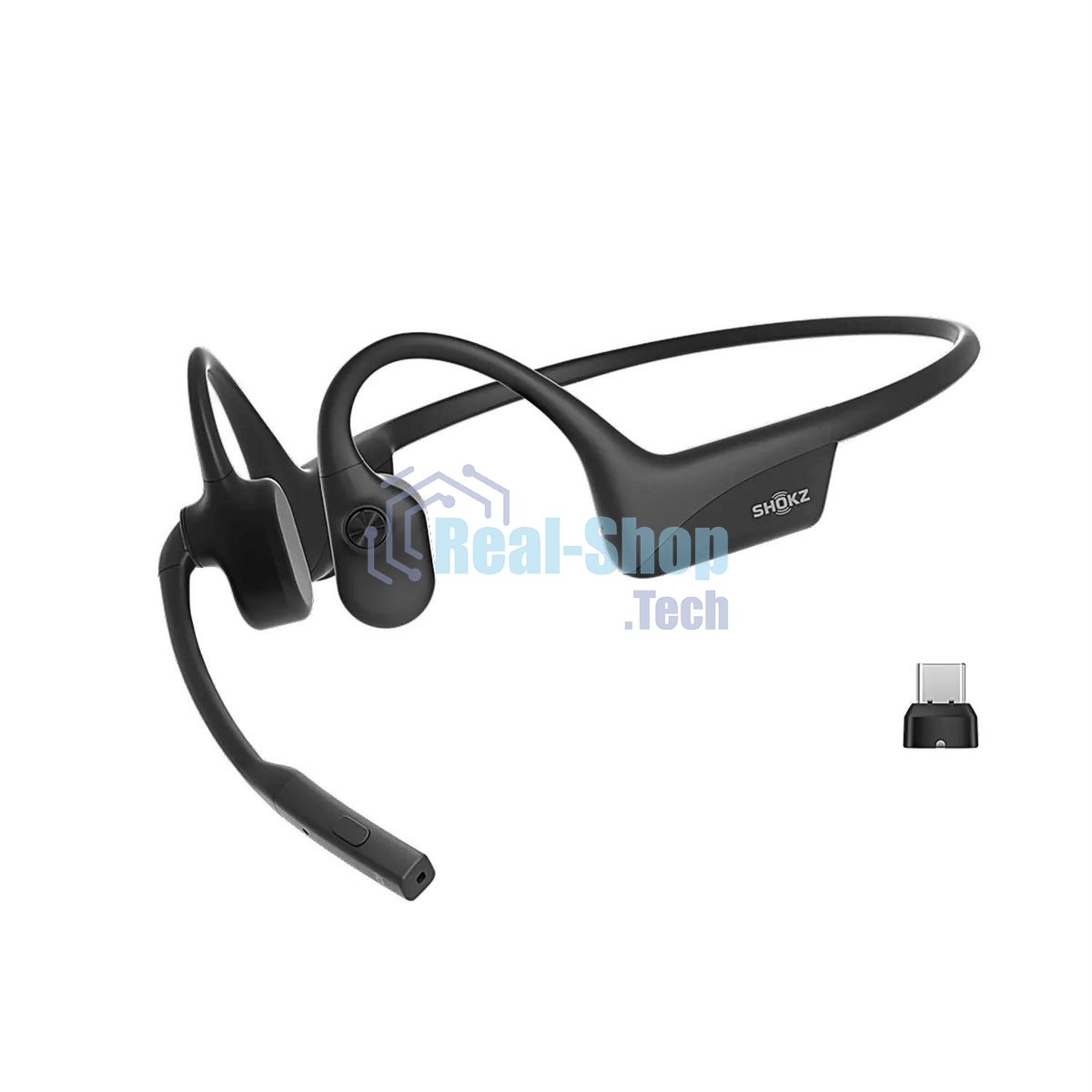 Беспроводные наушники SHOKZ OpenComm2 UC черный, костная проводимость, Bluetooth + USB-адаптер, до 16 ч