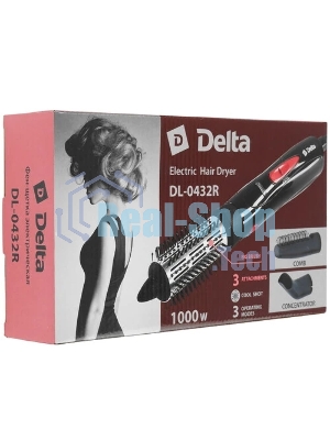 Фен-щётка DELTA DL-0432R черный/розовый, 1000 Вт