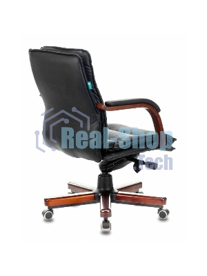 Кресло руководителя Бюрократ T-9927WALNUT-LOW/BL черный, кожа, низкая спинка, крестовина дерево