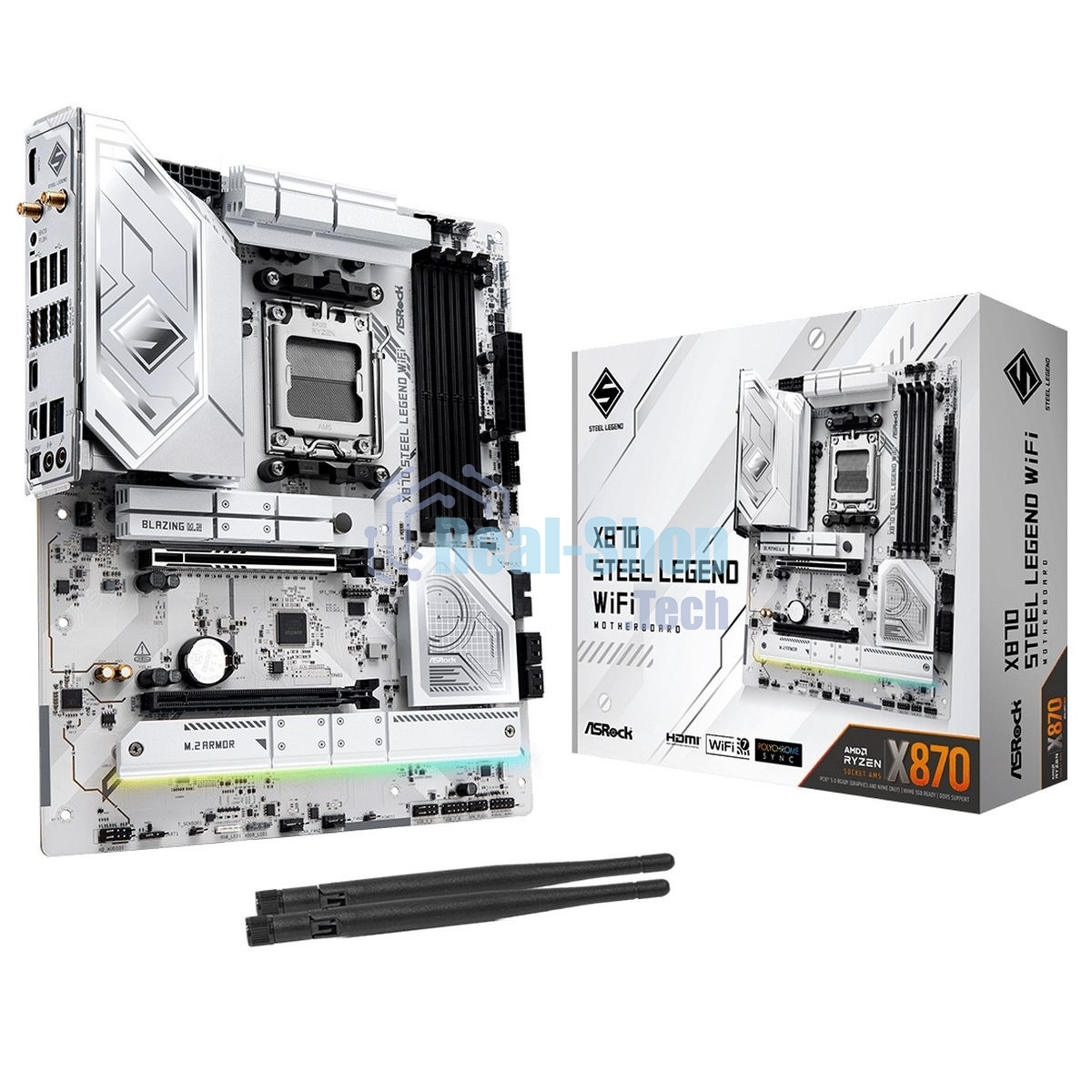 Материнская плата ASRock X870 STEEL LEGEND WIFI, AM5, AMD X870, 4xDDR5, 4xSATA, 3xM.2, 1xPCIe 5.0 x16, 1xPCIe 5.0 x4, 1xHDMI, 1x2.5Gb LAN, Wi-Fi 7, Bluetooth 5.4, 2xUSB-C 40Gbps, 2xUSB-A 10Gbps, 3xUSB-A 5Gbps, 4xUSB-A 2.0, 1xTOSLINK, 2x3.5 мм, 7.1, ATX