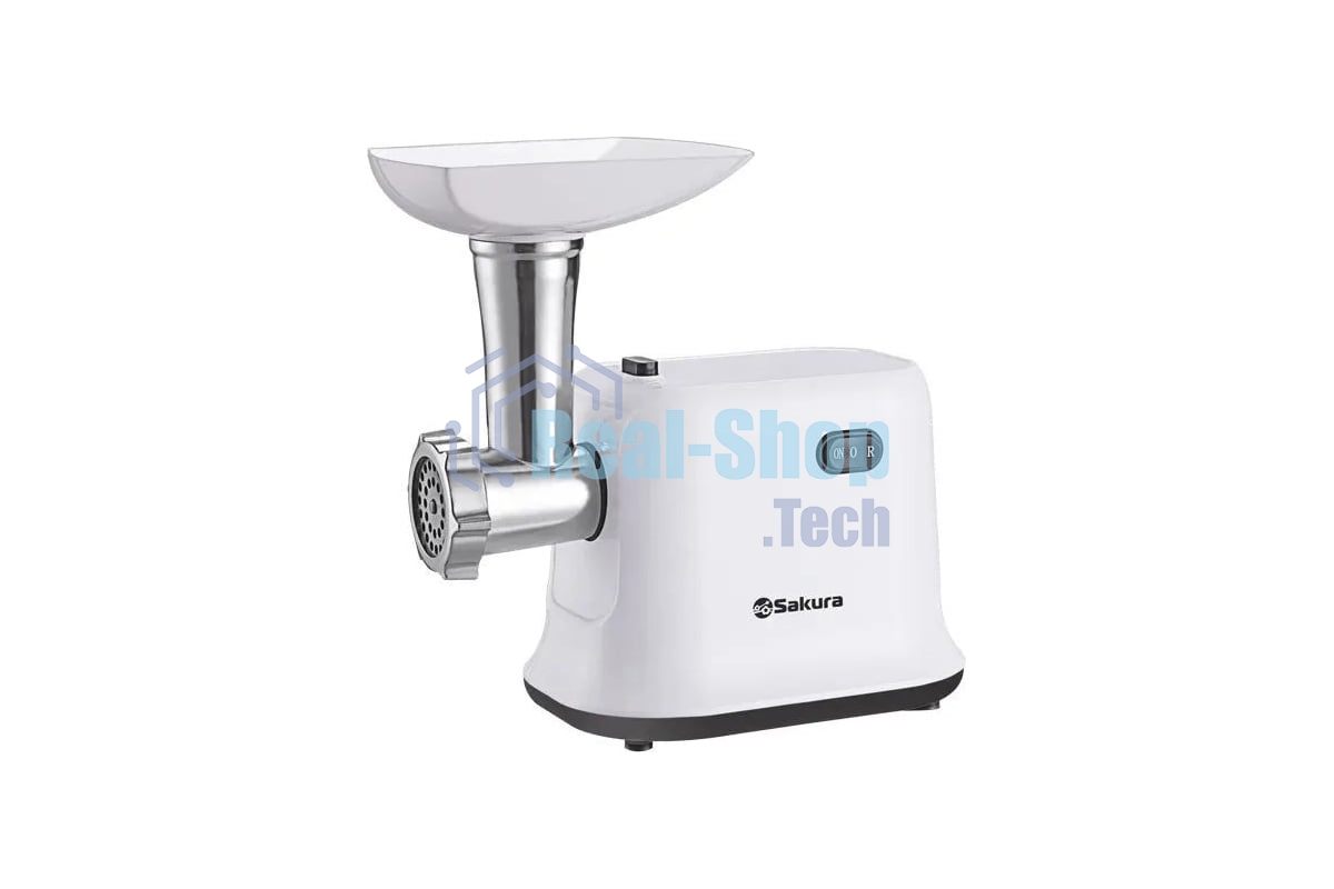 Мясорубка электрическая Sakura SA-6420W белый, 1500 Вт, 1.2 кг/мин, реверс, защита от перегрузки, насадки - 1