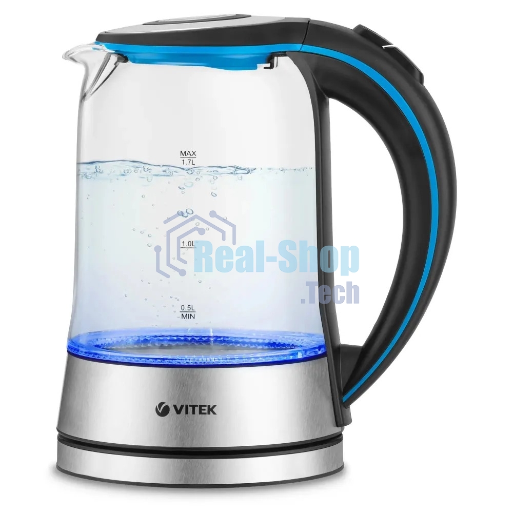 Чайник электрический Vitek VT-7028 1.7 л, 2200 Вт, прозрачный корпус: стекло