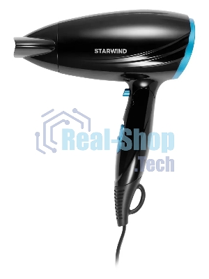 Фен Starwind SHD 7066 черный/синий, 1600 Вт, компактный, ионизация