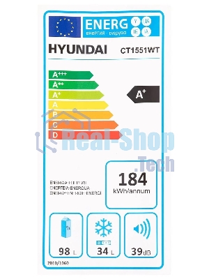 Холодильник Hyundai CT1551WT белый двухкамерный 98/34л