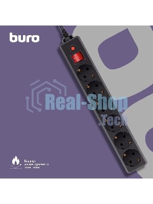 Сетевой фильтр Buro 600SH-16-5-B 5 м, 6 розеток, черный, коробка