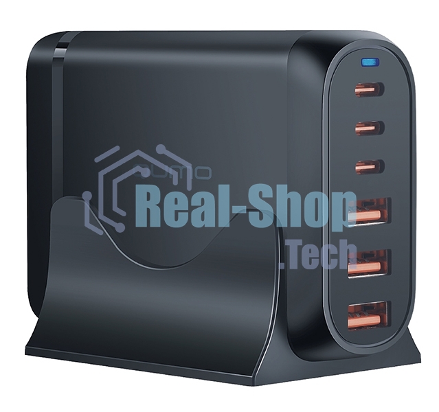 Сетевое зарядное устройство Qumo Energy Charger GaN PD 120 Вт, 3 USB-A + 3 USB Type-C,(0120), черный