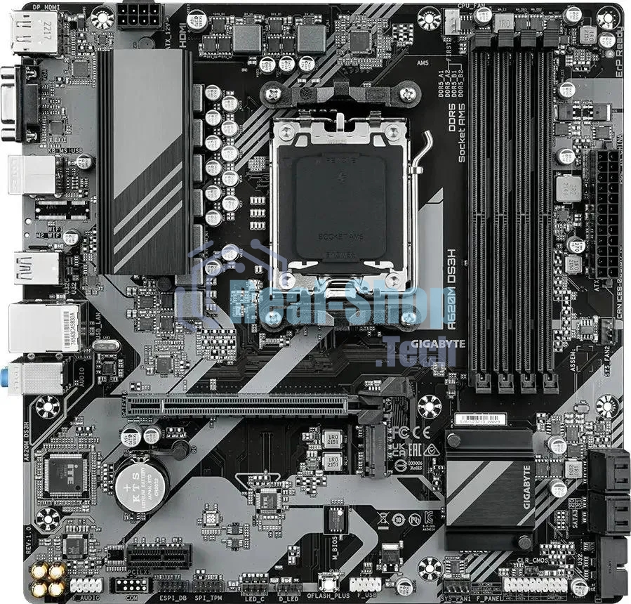 Материнская плата Gigabyte A620M DS3H, mATX, AM5, AMD A620, 4xDDR5, 4xSATA, 1xM.2, 1xPCI-E 4.0 x16, 1xPCI-E x1, 1xHDMI, 1xDP, 1xVGA, 1x 1Gb LAN, 1xUSB 3.2 Gen 1, 4xUSB 2.0, 3x3.5мм, 7.1, ATX