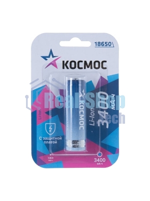 Аккумулятор Li-ion 18650 3400 мАч с защитой (блист.1шт) Космос KOC18650Li-ion34PBL1