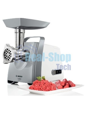 Мясорубка электрическая Bosch MFW 66020 белый/серый, 1800 Вт, 3.0 кг/мин, реверс, защита от перегрузки, насадки - 5
