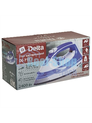 Утюг Delta DL-711 белый с фиолетовым, 2400 Вт, 20 г/мин, 120 г/мин, 250 мл