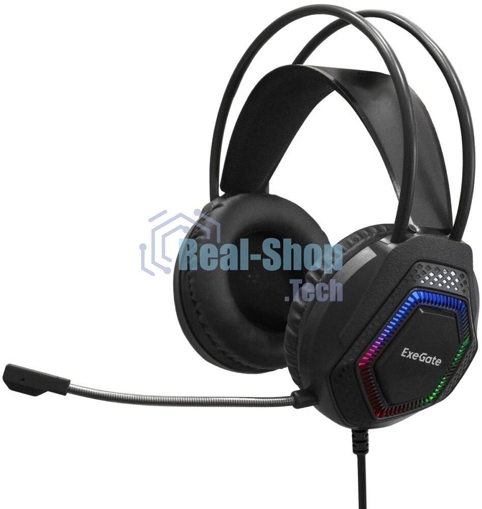 Гарнитура Exegate Cosmos HS-704GL чёрный, проводная, USB, виртуальный звук 7.1, подсветка