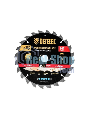 Пильный диск по дереву Denzel ф250 х 30 мм, 24 зубьев