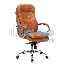 Кресло руководителя Бюрократ T-9950 Leather Ontano рыжий, кожа, крестовина хром