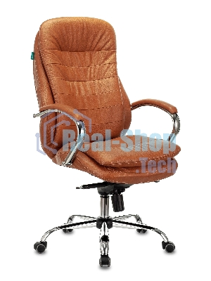 Кресло руководителя Бюрократ T-9950 Leather Ontano рыжий, кожа, крестовина хром