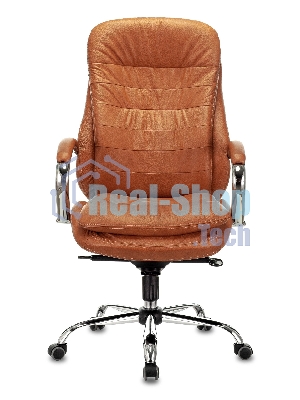 Кресло руководителя Бюрократ T-9950 Leather Ontano рыжий, кожа, крестовина хром