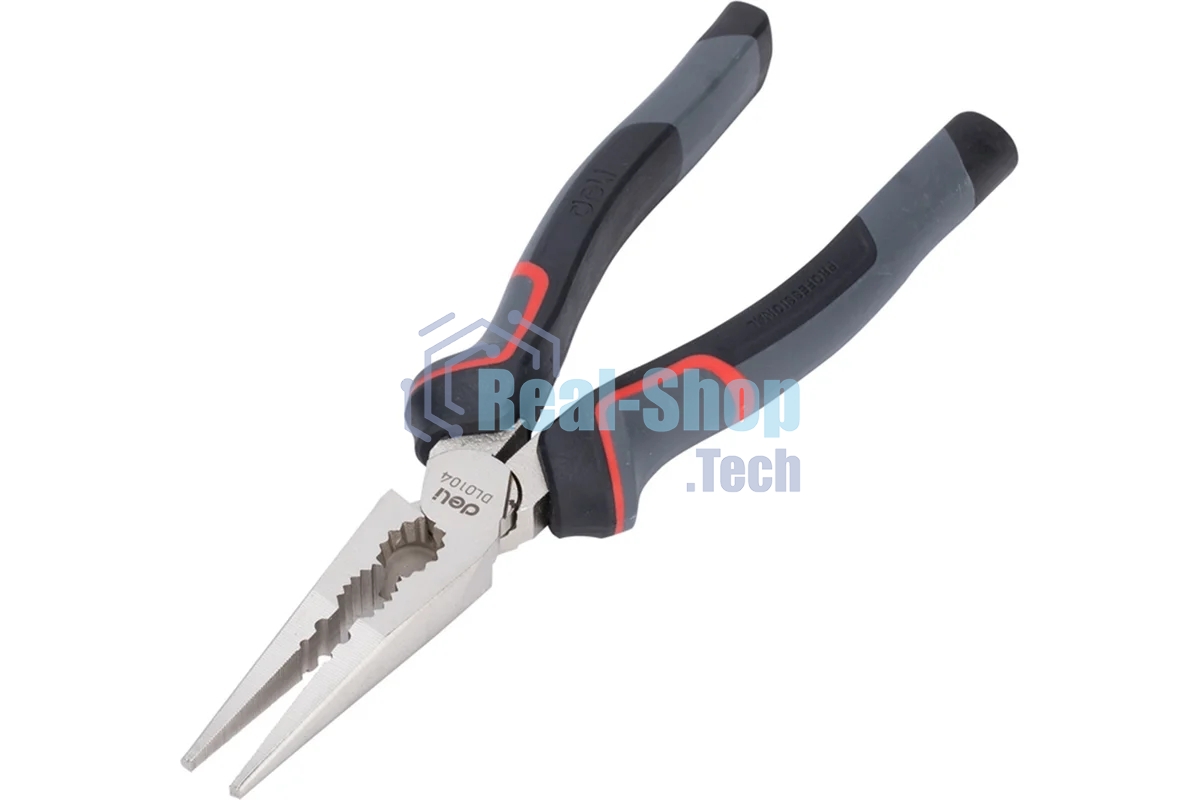 Плоскогубцы удлиненные Deli DL0104 200 мм, Cr-V, эксцентриковый шарнир, антикоррозийное покрытие, трехкомпонентная прорезиненная рукоять