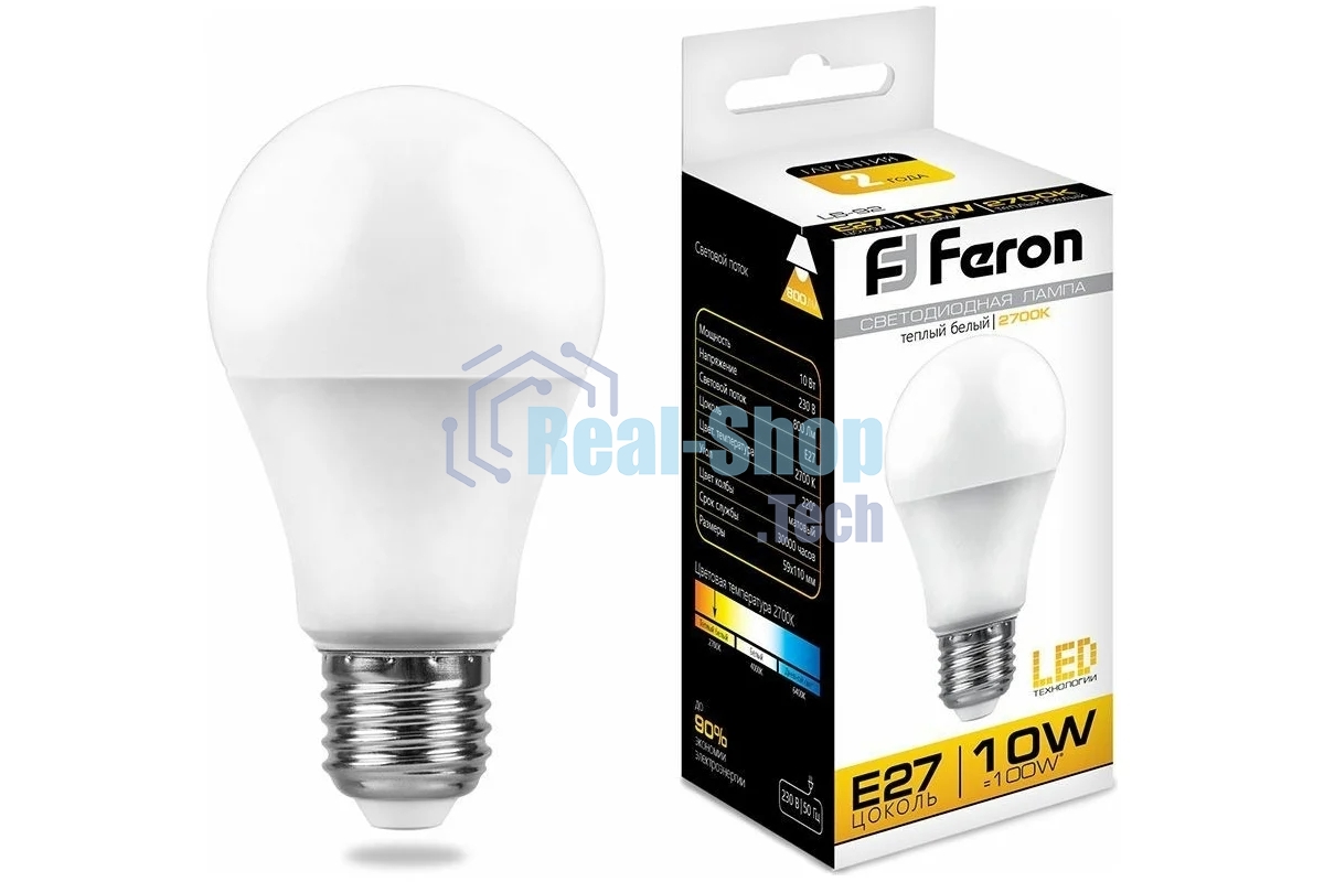 Лампа светодиодная Feron LB-92 10W 230V E27 2700K A60
