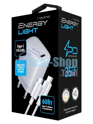 Сетевое зарядное устройство Qumo Energy light PD 35Вт (Charger 0067), 1 USB Type-C, + кб 1м, 60Вт.