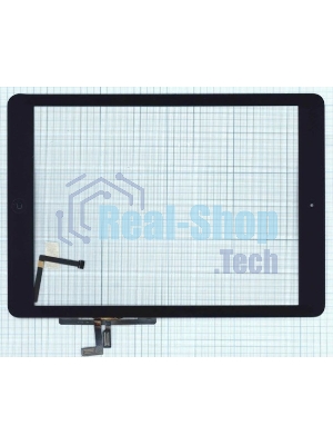 Сенсорное стекло (тачскрин) для iPad Air (A1474, A1475, A1476), черное с кнопкой OEM