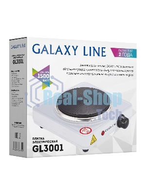 Плита настольная электрическая Galaxy Line GL3001 белый, 1.5 кВт, ТЭН, конфорки - 1, эмаль, поворотные переключатели
