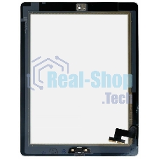Сенсорное стекло (тачскрин) для iPad 2 (A1395, A1396, A1397), черное с кнопкой OEM