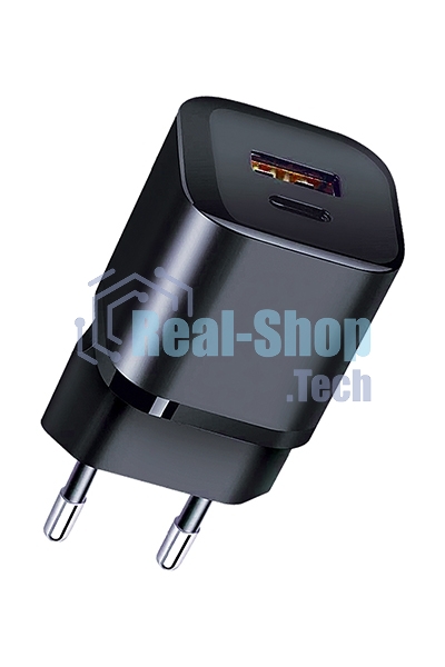 Сетевое зарядное устройство Qumo Energy PD 20W (Charger 0071), два порта: Type-C PD + USB-A QC3.0, черный