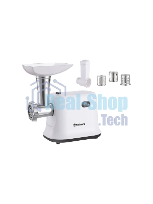Мясорубка электрическая Sakura SA-6420SW белый, 1500 Вт, 1.4 кг/мин, реверс, защита от перегрузки, насадки - 4